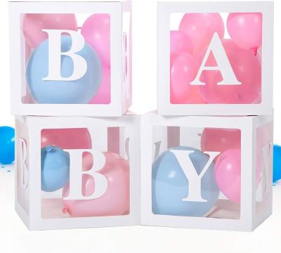 China Baby Shower Boxes For Boy BabyShower Box Set Of 4 Clear Baby Block Boxes With Baby Letters Party Decoration Balloon Boxes Transparent Backdrop for sale