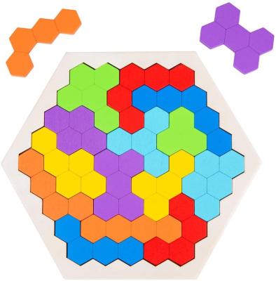 China Wooden Tangram Jigsaw Hexagon Puzzles for Kids Adults,Logic IQ Game Tangram Shape Blocks,STEM Montessori Educational Toys for sale