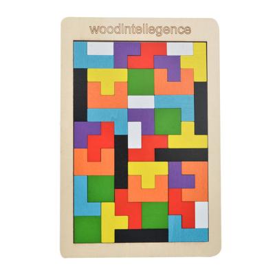 China Wooden Tangram Jigsaw Puzzle Blocks Brain Teasers Toy Tangram Jigsaw Intelligence Blocks 3D Colorful Russian ROD Montessori Game For Kids for sale