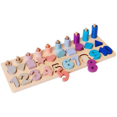 China Sorting and Stacking Toys Baby Wooden Number Puzzles Counting Shape Stacker Montessori Toys for Toddlers - Kind of Counting Stacking Tower Number Shapes Math Blocks for sale