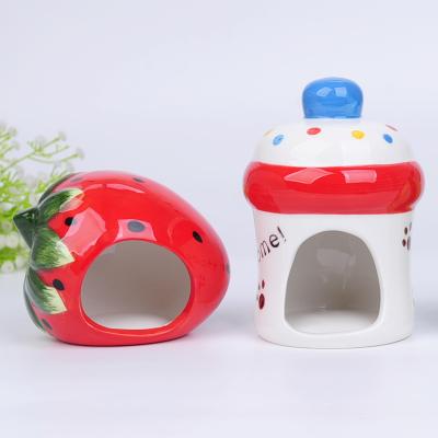 China Cub Nest Pet Products Ceramic Viable Cartoon Animal Cute Fruit Ceramic Hamster House for sale