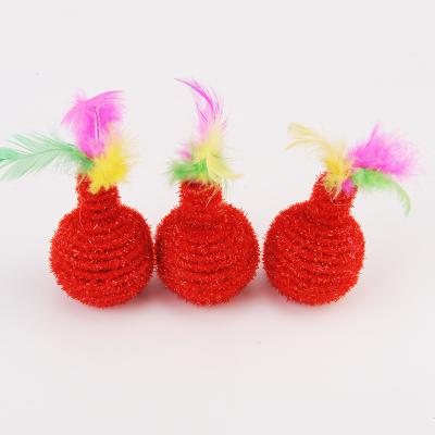 China Viable Spot Wholesale Pet Toys Luminous Silk Rope Woven Pomegranate Ball Cat Toys Interesting Claw-grinding Badminton for sale