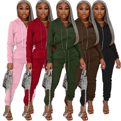 China 2021 Women Autumn Tracksuits Breathable Hoodie Set Zippers Casual Women Two Piece Set for sale