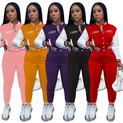 China QUICK DRY Fashion Winter 2021 Lucky Label Women Two Piece Set Women 2 Piece Baseball Set Casual Jogger Set for sale