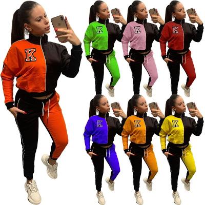 China Fashion QUICK DRY clothes 2021 wholesale women patchwork two tone sweat suits set two piece set women outfits for sale