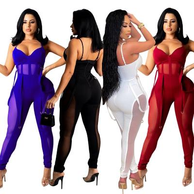 China Hot Sale QUICK DRY sexy one piece women's halter overalls sleeveless jumpsuits club wear for sale