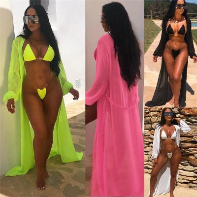 China New Fashion Breathable Summer Plus Size Beach Bikini Sexy 3 Piece Swimsuit Women Bikini Sets Solid Color Shirt Women Swimwear for sale