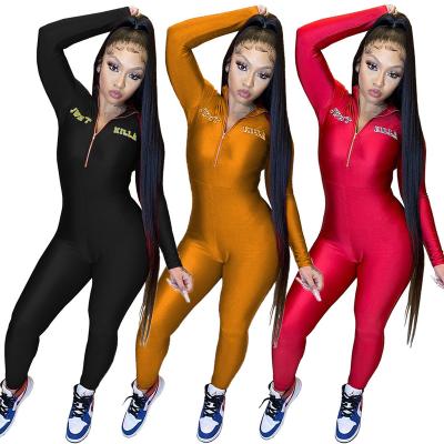 China 2020 New QUICK DRY One Piece Casual Zipper Long Sleeve Overalls Lucky Label Jumpsuit Plus Size Solid Color Sports Overalls for sale