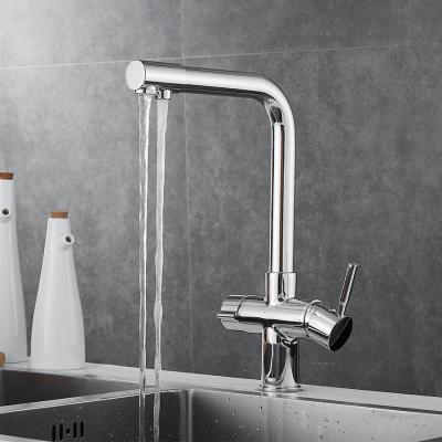 China BSL-KF023 Contemporary High Quality Double Handle Deck Mounted Polished Brass 3 Way Drinking Water Faucet Kitchen Faucets for sale