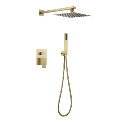 China BSL-FS016 Sliding Bar Square Bathroom In The Wall Faucet Stainless Steel Concealed Gold Rainfall Shower Set Brushed for sale