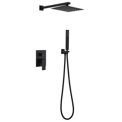 China BSL-FS016 Square SUS304 3 Way Hot And Cold Water Free In The Wall Faucet Concealed Matt Black Bathroom Rain Shower Set for sale