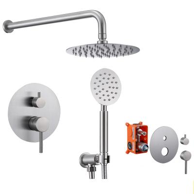 China BL-SS015 Slide Bar Free Round Brushed Nickel Wall Mounted In Wall Concealed Mixer Bathroom Rain Shower Set With Hand Held Shower for sale