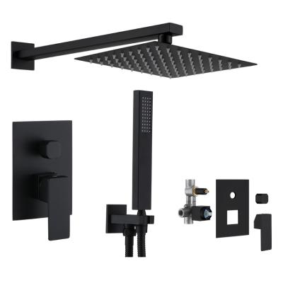 China Without Slide Bar Square 304 Stainless Steel Wall Mount BSL-FS016 Rainfall Concealed Black Bathroom Shower Faucet Set With Hand Held for sale