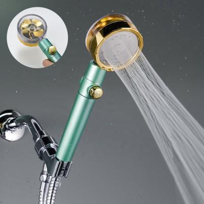 China With BSL-S1009 Diverter Bathroom On The Knob Green Handle 360 ​​Turbo Gold Booster Fan Turned High Pressure Shower Head for sale