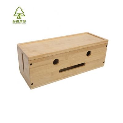 China Sustainable Dustproof Wire Bamboo Cable Organizer Electric Storage TV Cord Management Box for sale