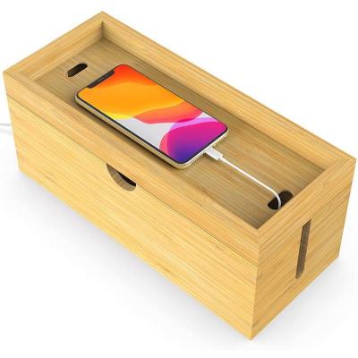 China Viable Color Handmade Bamboo Wood Natural Large Rectangle Large Cable Management Desktop Wooden Box for sale