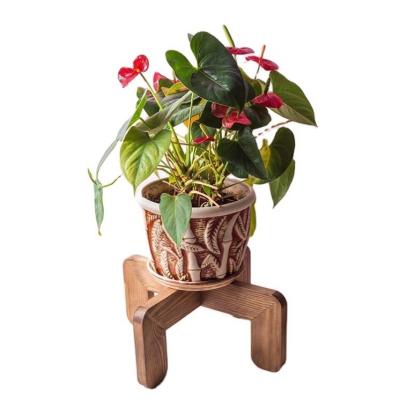 China Europe customization handmade brown solid wood flower pot stand adjustable indoor wooden stand for sale