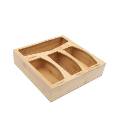 China Custom Compatible Natural Bamboo Ziplock Organizer Stocked For Kitchen Drawer/Food Bag Storage for sale