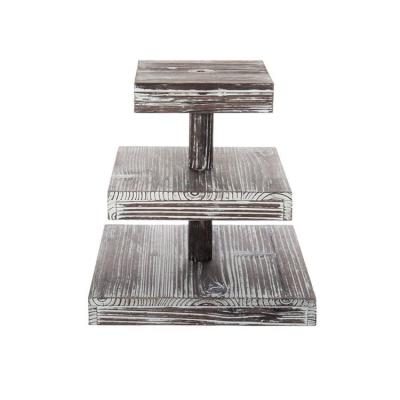 China Factory Direct Sales Paulownia Style Rustic Appetizer Dessert Cake Stand 3 Tier Wooden Square Cake Stand for sale