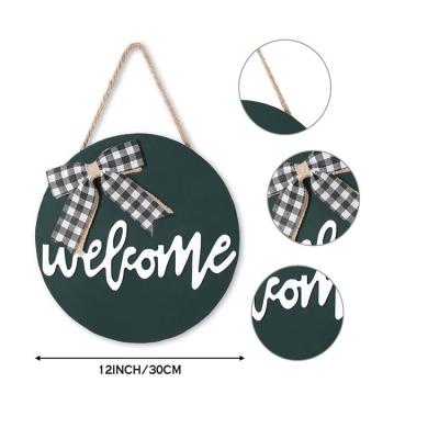 China Europe Dark Green Front Entrance Porch Decoration Home Wooden Outdoor Hanging Welcome Sign for sale