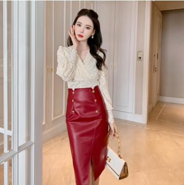 China 2020 Fashion Office Lady Casual Dress Slim Lace Puff Sleeve Elegant Dresses Anti-Static Women for sale