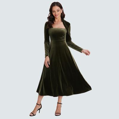 China 4558 Anti-Static Autumn Clothes Vintage 2021 Velvet Dress French Green Long Dress Stretchy Christmas Maxi Dress for sale