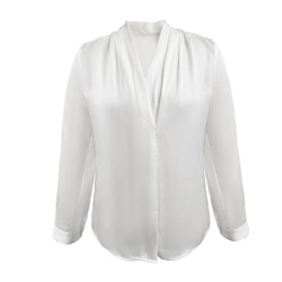 China New Arrival Ladies Shirts Women Solid Color Collar Blouses V-Neck Breathable Long Sleeve Shirts White Blouse for sale