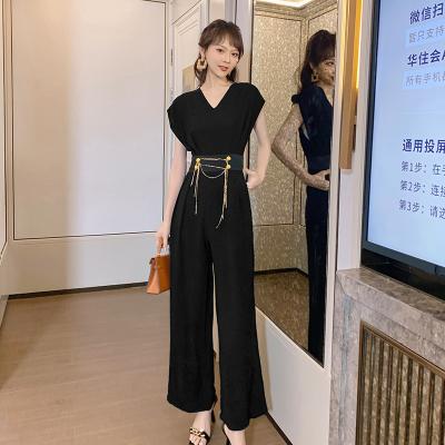 China 9333 Women's Boutique Clothing Vendor Pocket Women's Breathable Sleeveless Belted Wide Leg Overalls Loose Overalls Women for sale