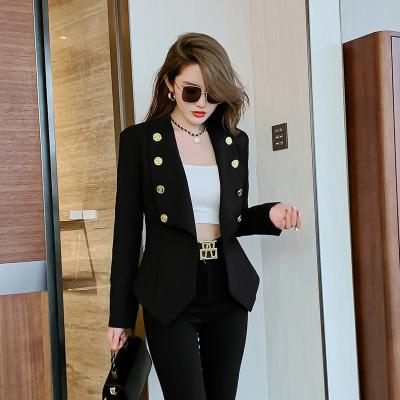 China 2021 Autumn Winter Woman Clothing New Breathable Casual Long Sleeve Lapel Suit Jacket Lace Up Ladies Black Formal Blazer for sale