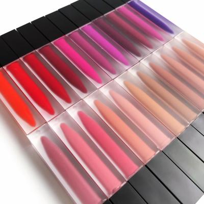 China Waterproof Create Your Logo Matte Cosmetic OEM Velvet Lipstick With Black Cap Top Tube for sale