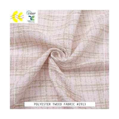 China Shrink-resistant wholesales store elegant and luxury polyester tweed fabric for dress coat wool looking grid fabric tweed fabrics for sale for sale