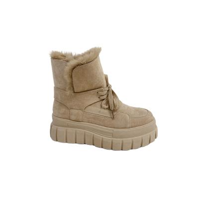 China Factory Manufacture Fashion Breathable OEM Customized Platform Fur Suede Winter Women Lace Up Boots for sale