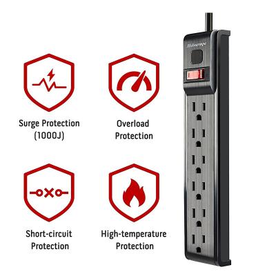 China ETL List 6-Outlet Residential / General Purpose Extension Wire Black 1080J Surge Protection Power Strip for sale