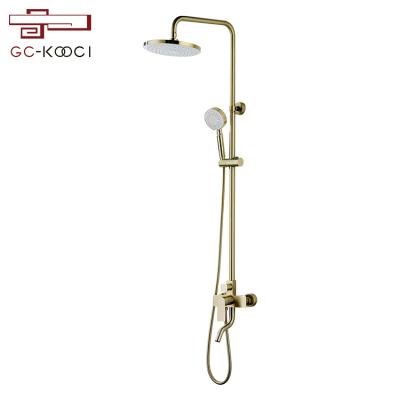 China With Slide Bar With Slide Bar Gold Shower Head European Style Household Shower Head Brushed Brass Wall Mounted Rain Head Set for sale