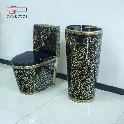 China Gold Black Luxury Double-flush Brand Double-flush Toilet Public Ceramic Toilet for sale