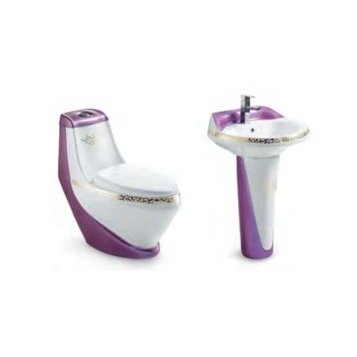 China Automatic Operation Self Operation Bathroom WC Toilet Basin And One Piece Toilet Set Colored for sale