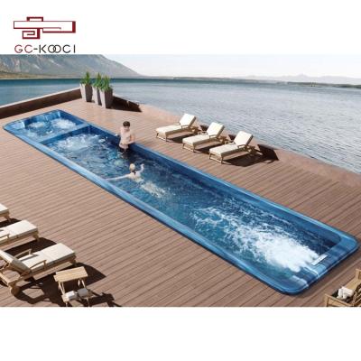 China Free Standing Villa Outdoor Villa Super Long Massage Hot Tub Massage Pool Training System for sale