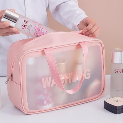 China Fashion Waterproof Transparent Logo Custom Cosmetic Bag Leather For Travel for sale