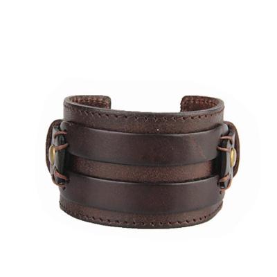 China High Quality Handmade Genuine Crazy Leather Dress Accessory Wristband Men for sale