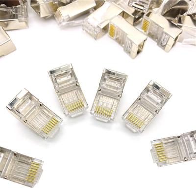 China Other Gigabit RJ45 Modular Plug Gold Plated Shielded Steel Casing Network Cable Connector for sale