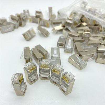 China gold plated cat6 RJ45 ftp shielded net 100 pcs gigabit plug 8p8c modular steel casing network cable connector per box CT6 for sale