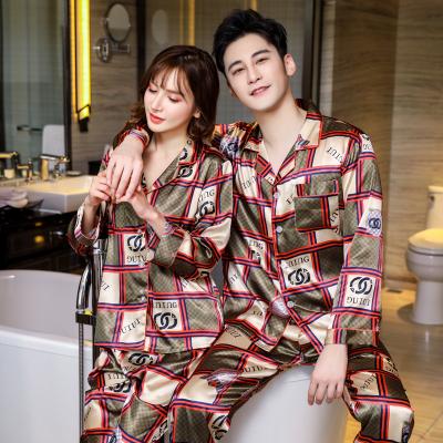 China Autumn Color Full Length Super Soft Silk Pajamas Sets High Quality QUICK DRY Mens Womens Couple Pajamas With Pockets for sale