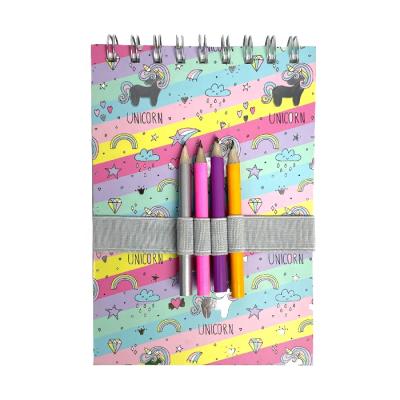 China Binding Spiral Unicorn Notebook Set With Pencils Notebook Diary Diary Notepad A5 Notepad for sale