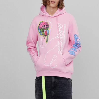 China Anti-wrinkle OEM Service Men's Pullover Rose Cotton Fleece Custom Soft Print Hoodies for sale