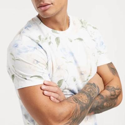 China 2021 Anti-Wrinkle Fashion Design Mens Casual White Crew Neck Floral Print Custom T-Shirt for sale