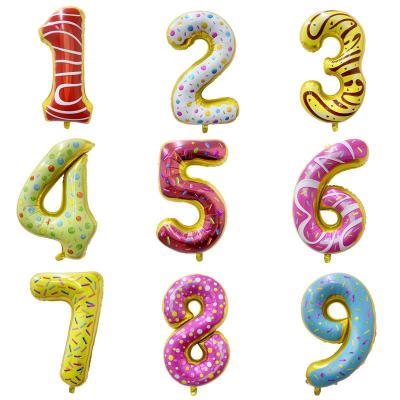 China Decoration Kids Birthday Party Decor Supplies 32inch Number Donuts Cake Dessert Printing Figure Foils Sweet Number Balloon for sale