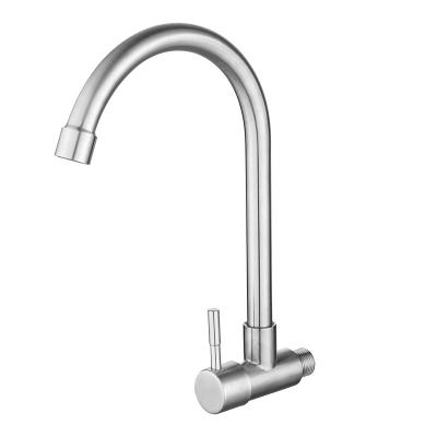 China Modern Single Hole Wash Cold Water Faucet Brushed Stainless Steel Wall Mounted Kitchen Faucet for sale