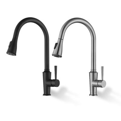 China Modern Single Level Stainless Steel Kitchen Taps Sink Faucets With Pull Down Sprayer, Single Handle Swept Pull Out Faucet Kitchen for sale