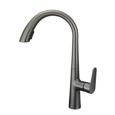 China Lower Price Modern Single Lever Gun Hole Gray Single Lever Kitchen Taps Brass Pull Down Modern Spray Kitchen Faucet for sale