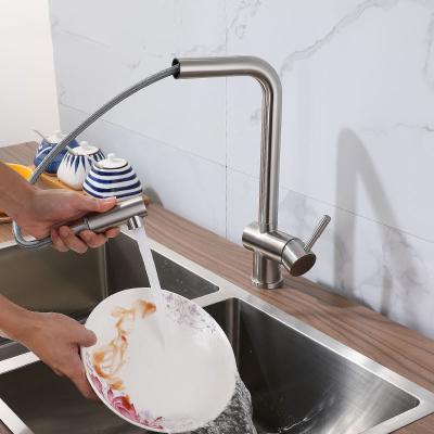 China Wholesale Price Modern Single Handle Deck Mounted Pull Down Spray 304 Stainless Steel Faucet Kitchen Faucet for sale